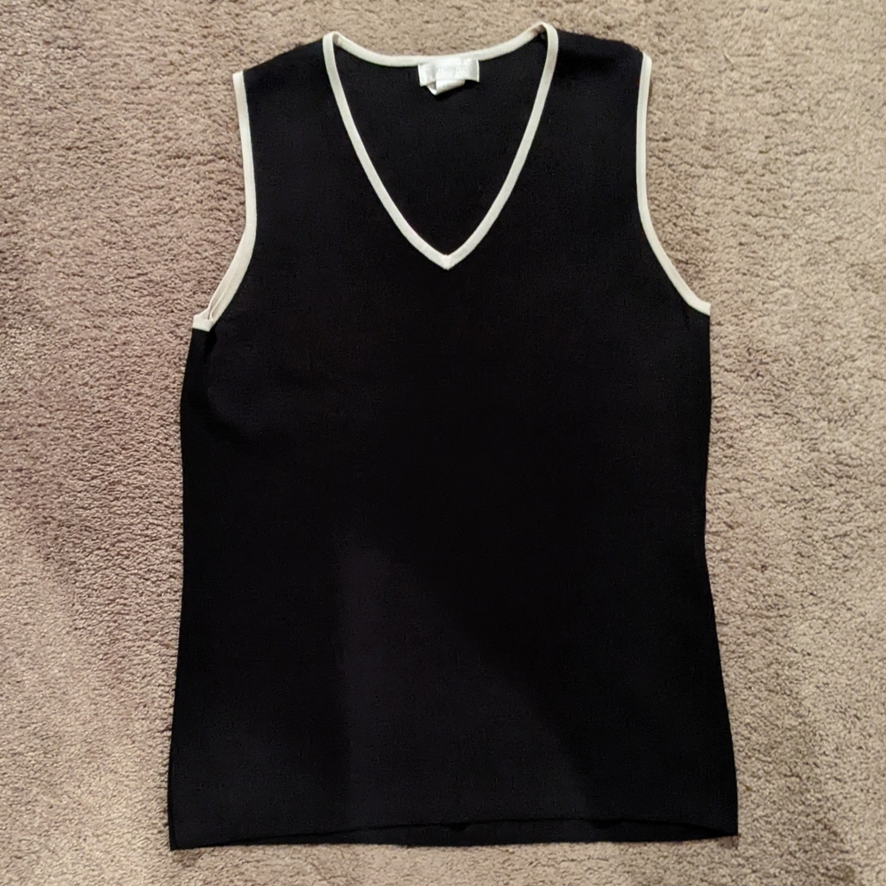 Worthington Black V-Neck Top with Cream Trim